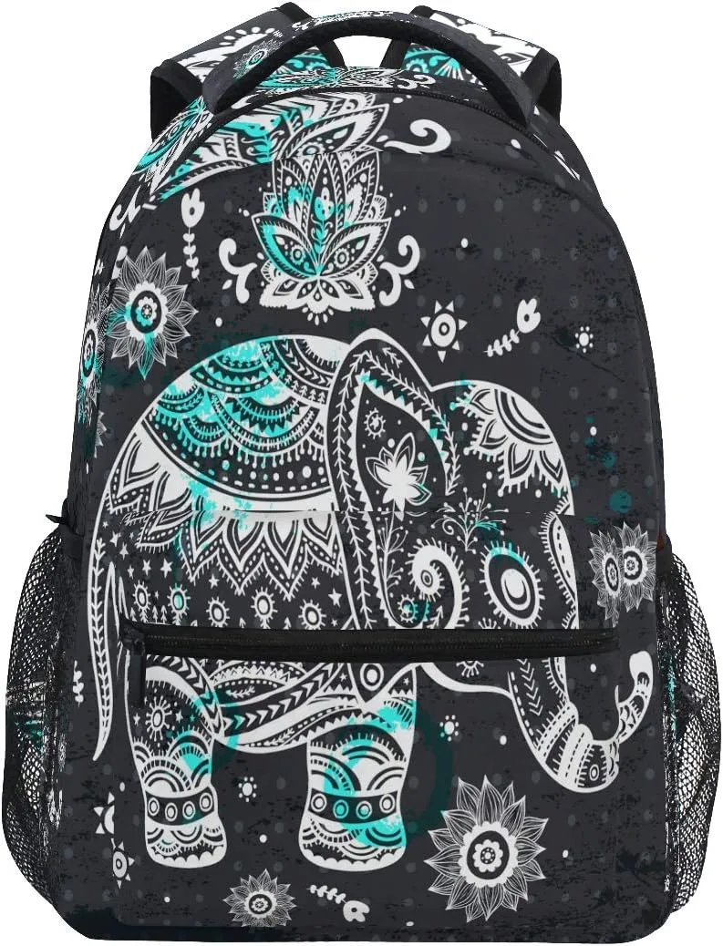 ZZKKO Indian Elephant Tribal Computer Backpacks Book Bag Travel Hiking Camping Daypack