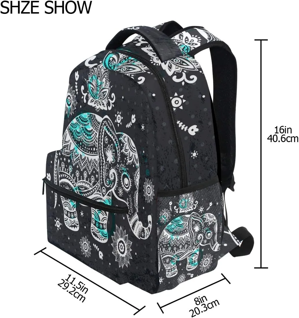 ZZKKO Indian Elephant Tribal Computer Backpacks Book Bag Travel Hiking Camping Daypack